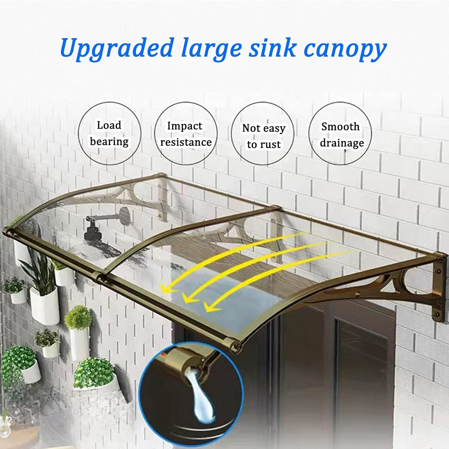 Awning for Door Entrance, Door Window Awning, Polycarbonate Cover Outdoor Front Door Patio, UV Rain Snow Protection, Door Awnings Exterior for House, Porch, Patio, Deck(Green,60x120cm (23.6'
