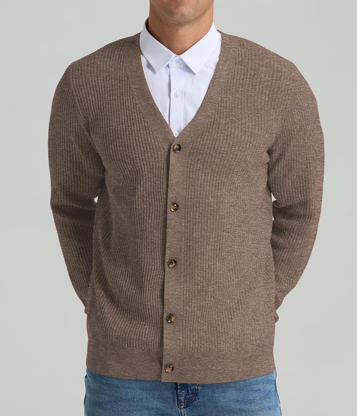 RQP Men's Cardigan Sweaters Long Sleeve V-Neck Sweaters Slim Fit Casual Buttons Down Knitted Sweaters - Image 3