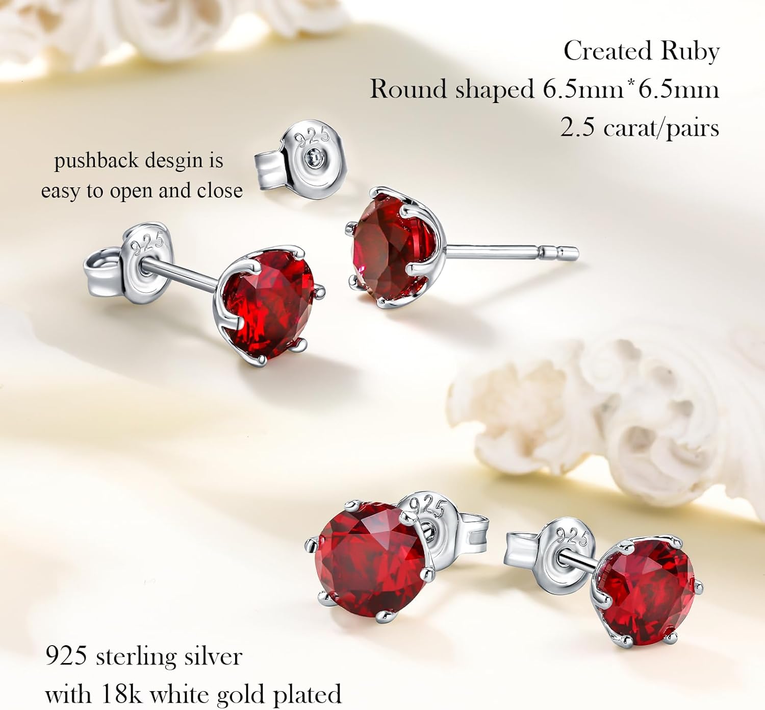 925 Sterling Silver Birthstone Earrings for Women Small Stud Earrings Round/Princess Cut Gemstone Earrings Birthstone Jewelry - Image 5