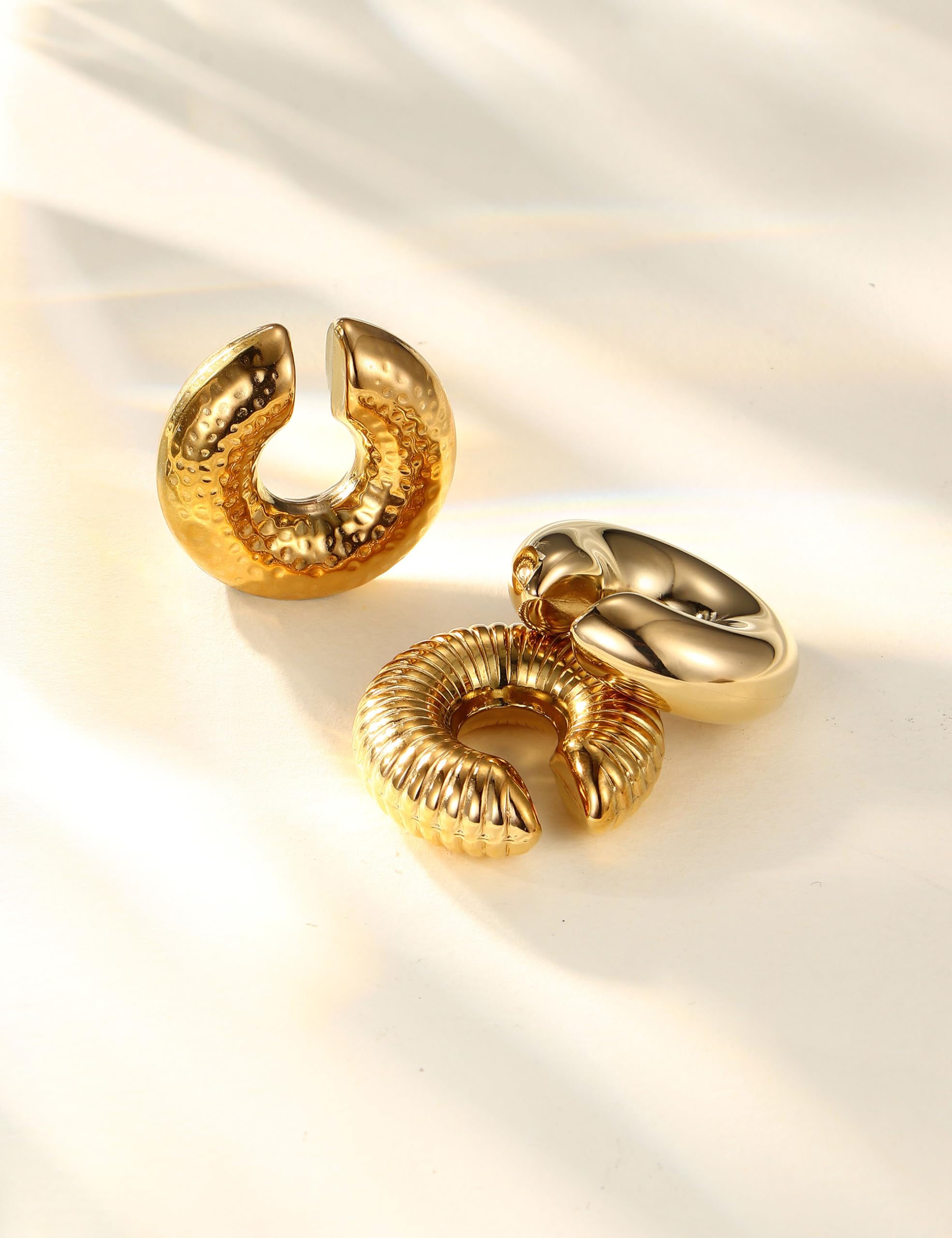 3-teiliges Gold/Silber-Ohrmanschetten-Set ohne Piercing, Edelstahl-Ohrclips, klobige Fake-Ohrringe, Dicke Fake-Piercings, Knorpelwickel-Helix-Ohrring-Set, Manschetten-Ohrringe für Frauen