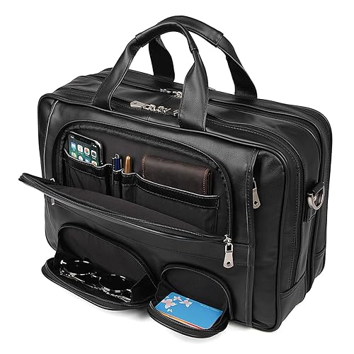 Top Cowhide Leather briefcase for men,17.3 Inch Messenger Bag Laptop