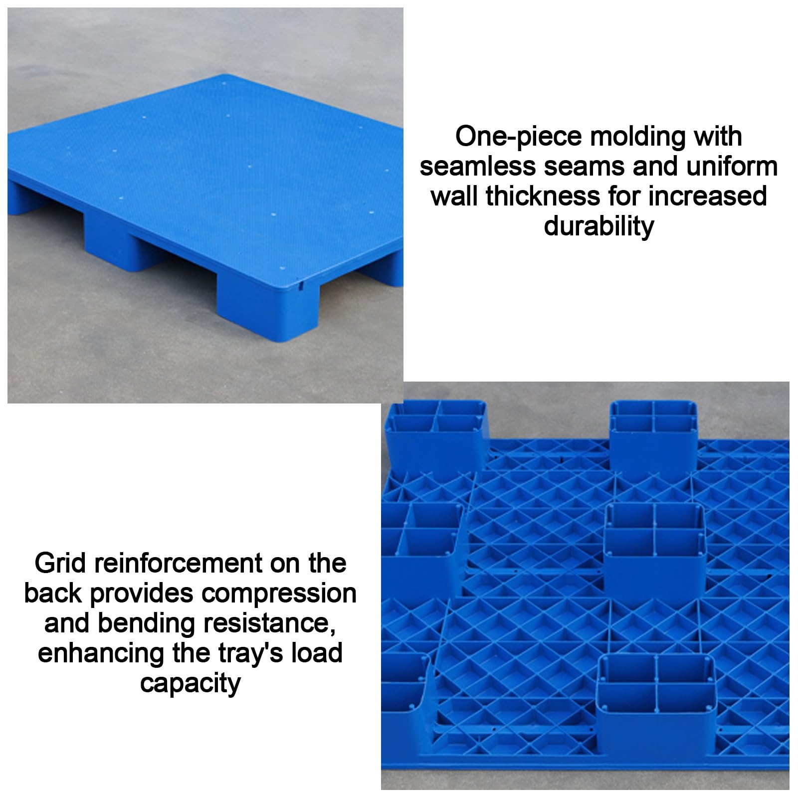 1 pezzo per pallet in plastica HDPE, resistente, impermeabile, stampaggio in un unico pezzo, capacità di carico statico, ideale per cartoni di carico, fusti petroliferi (blu, 80 x 50 x 12 cm/31 x 20 x