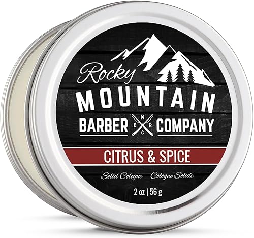 Miniatura 2 de Rocky Mountain Barber Company Colonia sólida para hombres, aroma cítrico y especias, tamaño de 2 onzas, hecha con aceite de coco, manteca de karité,