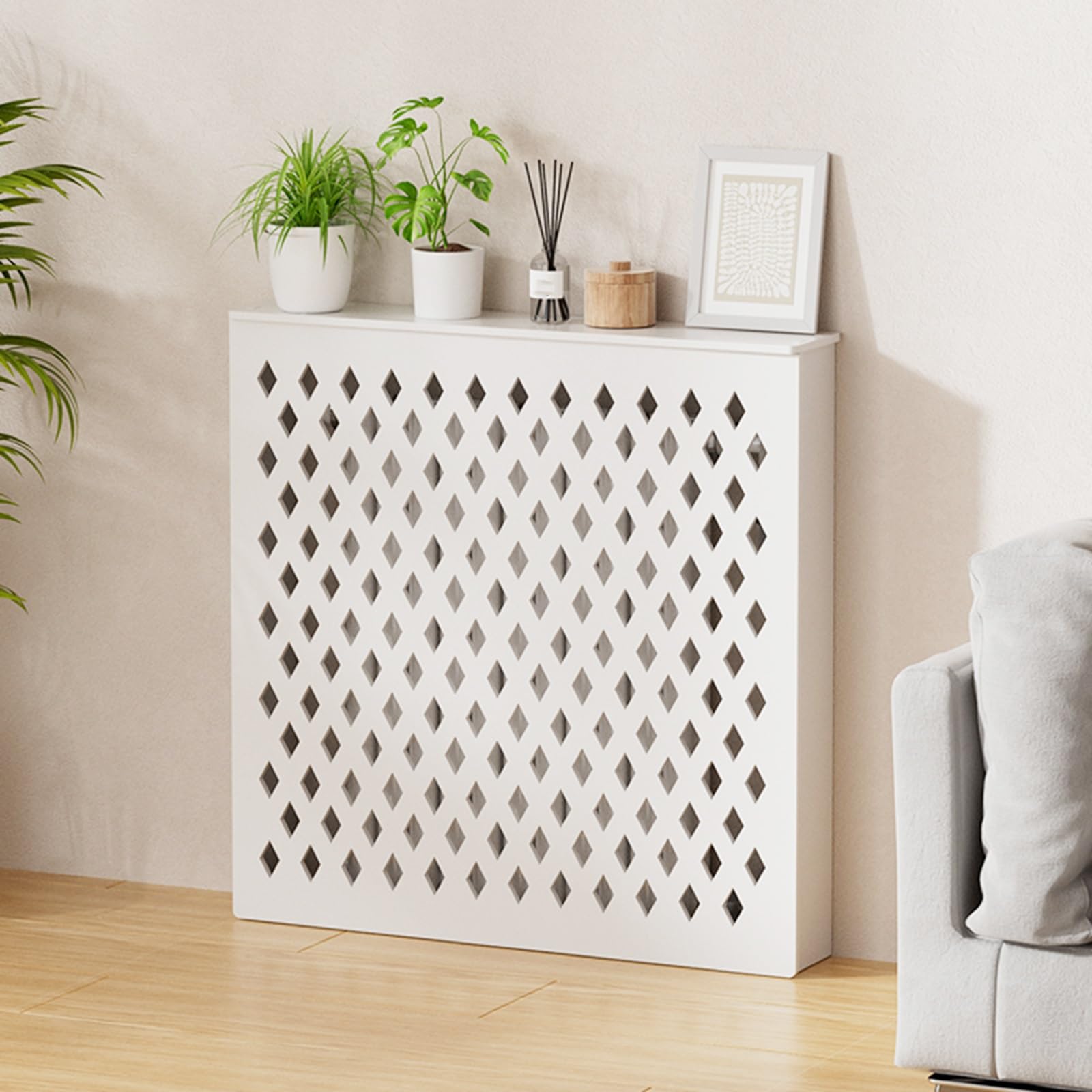Housse de radiateur en MDF blanc avec étagère de rangement