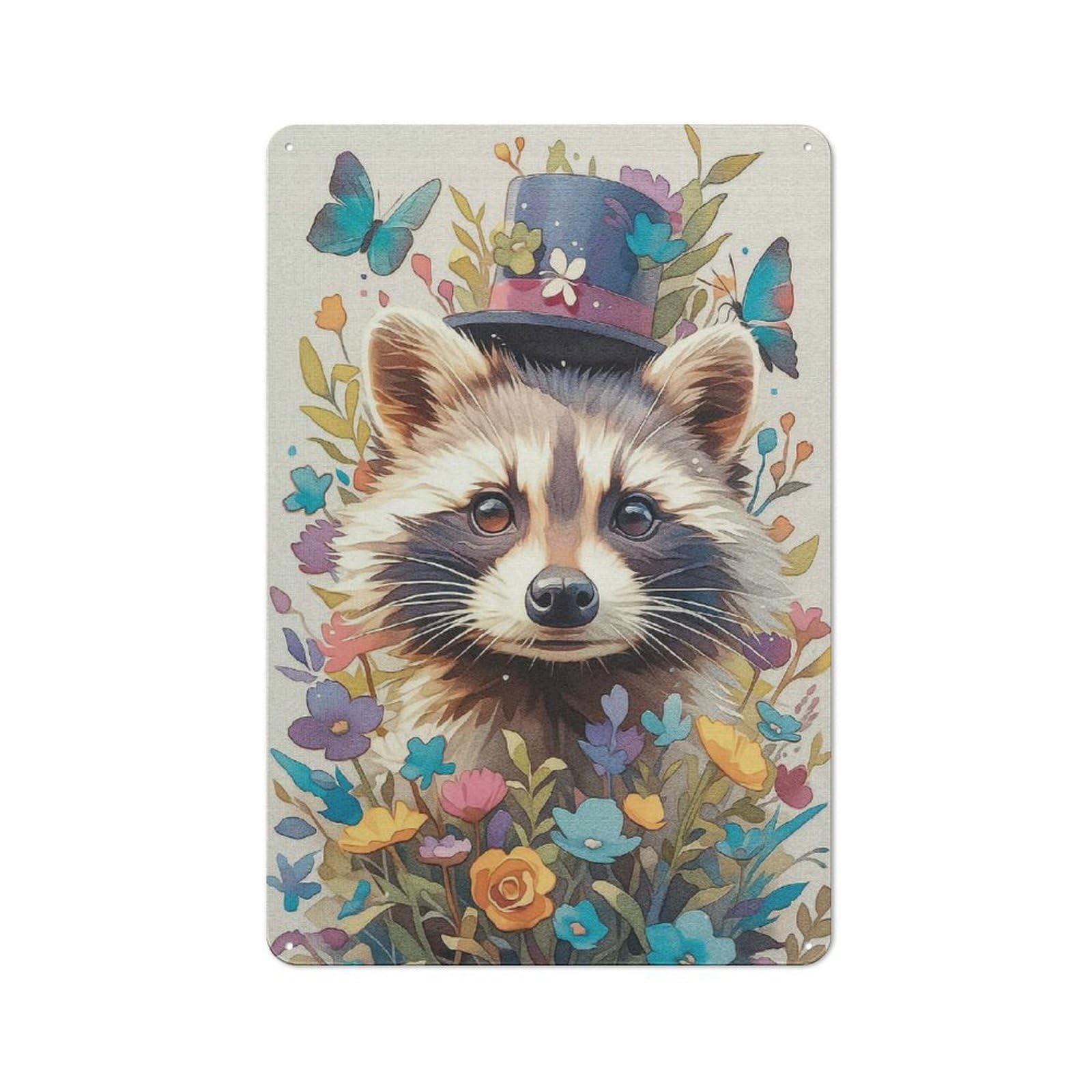 Raccoon Blossom Workshop Style Metal Wall Decor 30x20cm, Decorative Metal Plaque for Garage, Workshop, Shed Or Utility Room