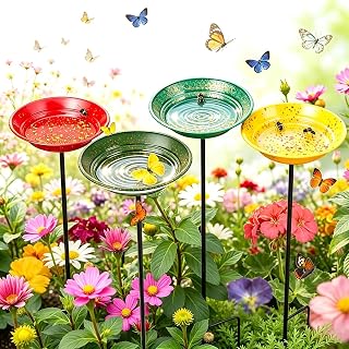 4 Pack Bee Watering Station, Metal Bee and Butterfly Feeders
