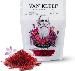Van Kleef Emporium Kashmiri Saffron Threads 1g - Grade A+ Super Negin All-Red Pure Organic Spice for Paella, Risotto, Tea, Golden Milk