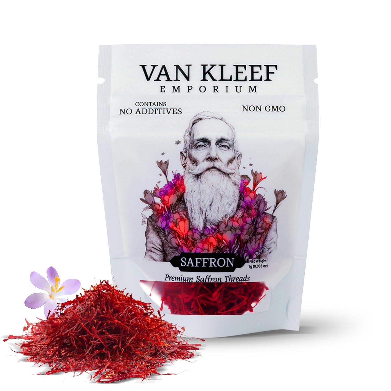 Van Kleef Emporium Kashmiri Saffron Threads 1g - Grade A+ Super Negin All-Red Pure Organic Spice for Paella, Risotto, Tea, Golden Milk