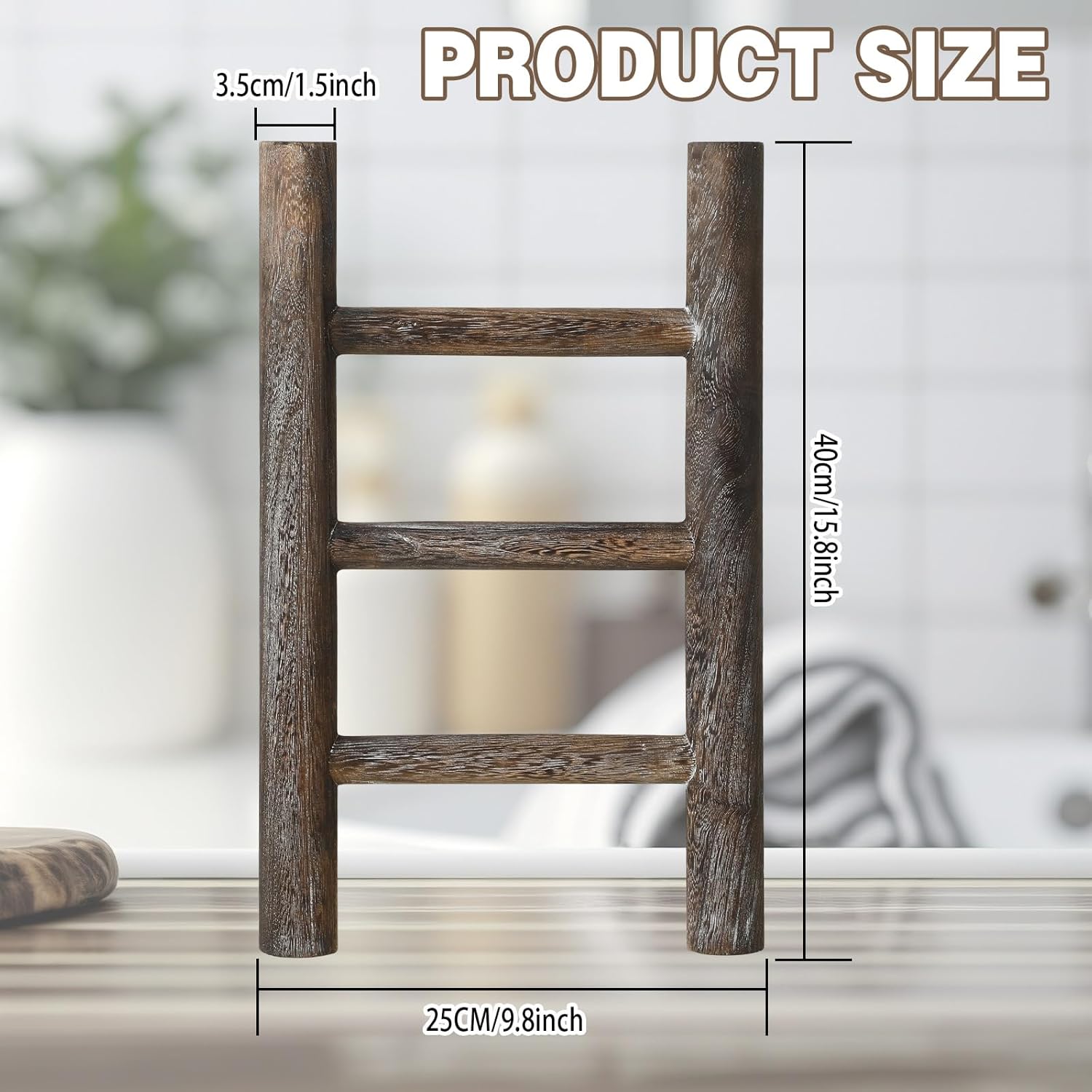 2 Pcs Wooden Tea Towel Ladder Rustic Hand Towel Stand Rack Mini Countertop Towel Stand Farmhouse Wood Counter Towel Holder for Bathroom Country Kitchen Office(Wood Color)