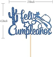 Vista 2 de Feliz Cumpleaños - Decoración para tartas de feliz cumpleaños, temática occidental, decoración de pasteles de fiesta de cumpleaños, purpurina azul