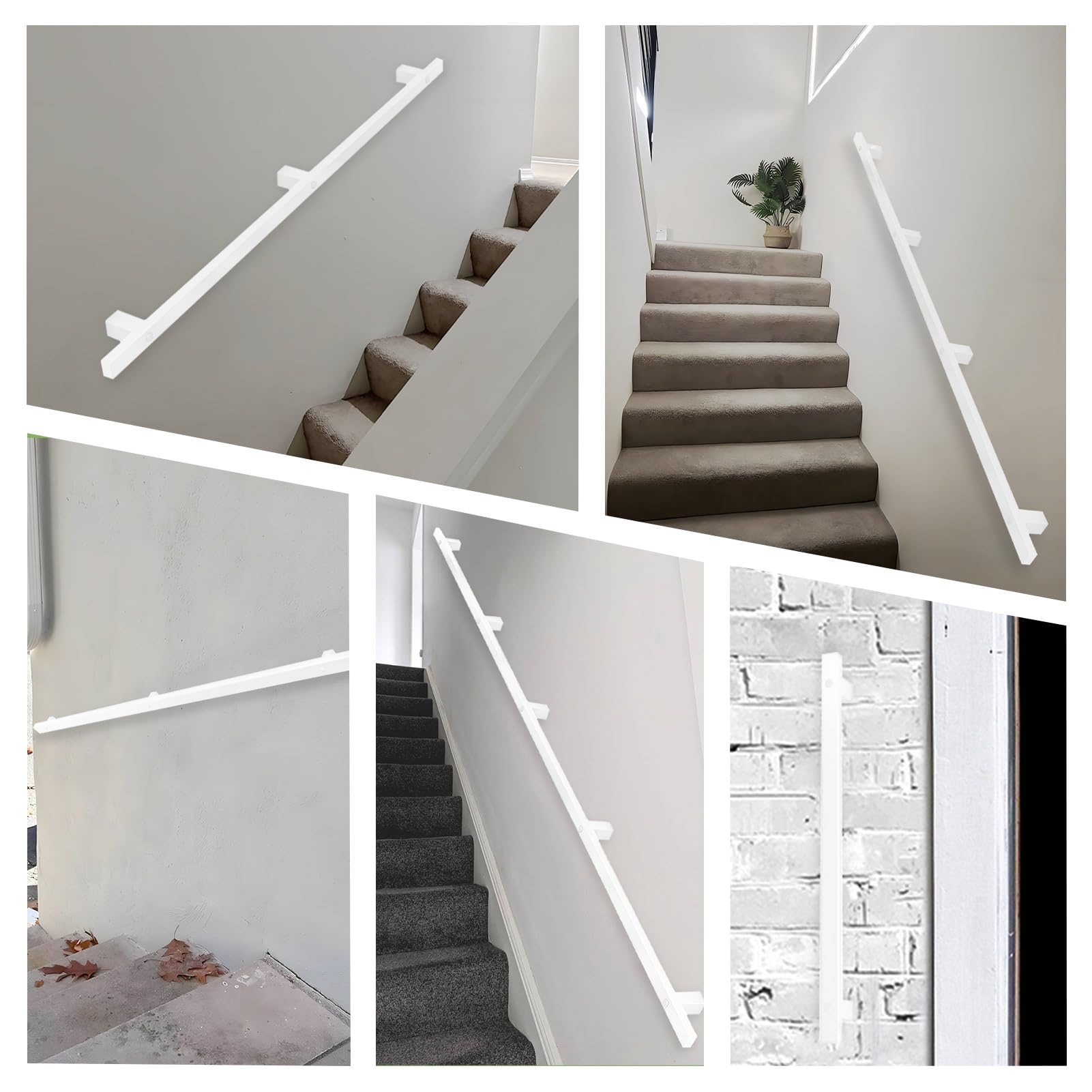 Corrimano Bianco per Scale Interne, Corrimano per Ringhiera per Scale Quadrate in Metallo, Kit Ringhiera per Ringhiera con Staffe in Ferro battuto e Viti in Metallo(200cm)