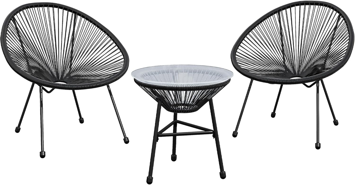 Wisteria Lane 3 Piece Patio Bistro Set, Outdoor Acapulco Chair and Table Set, All-Weather Patio Furniture Set for Yard Balcony Poolside, Black