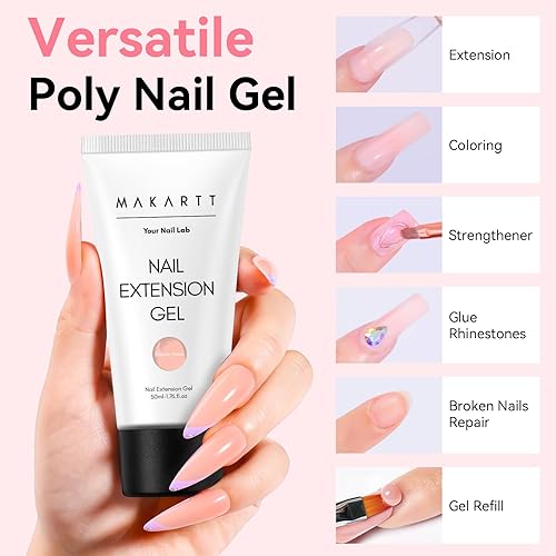 Vista 139 de Makartt - Gel de uñas de polietileno, 1.7 oz (50 ml), constructor, extensión, fortalecedor, gel de color duro, multifuncional, larga duración, fácil