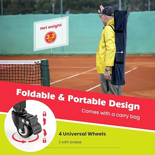 Miniatura 3 de GYMAX Tolva de pelota de tenis, carrito plegable para 150 pelotas de tenis con bolsa de transporte, marco de fácil montaje, bolsa extraíble y 4