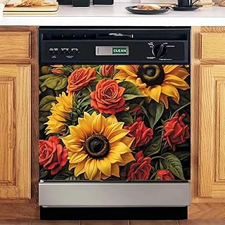 Generic Sunflower Magnetic Dishwasher Sticker, Rose Flower Refrigerator Skin, Country Floral Magnetic Sticker, 23" x 17