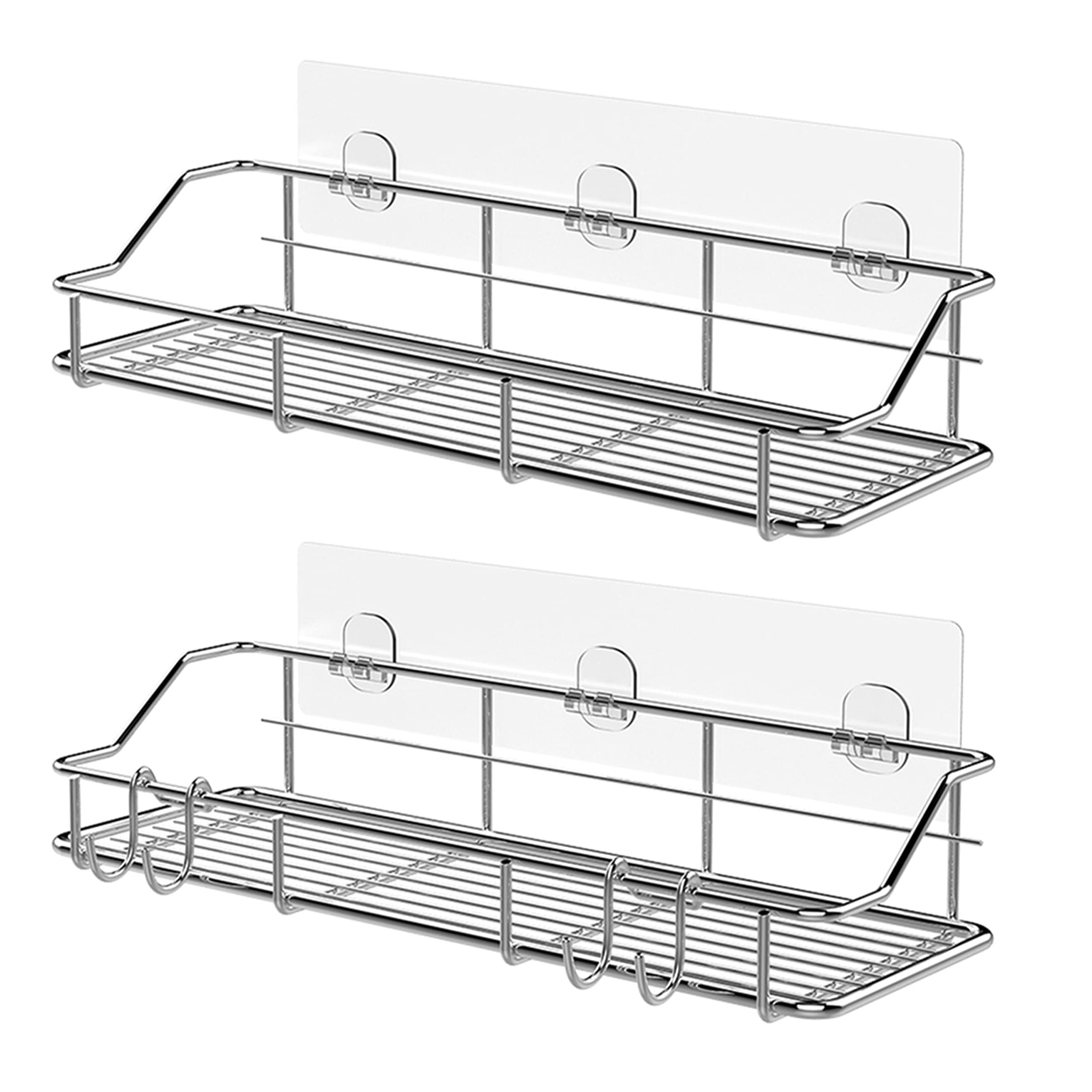 KESOL Adhesive Shower Caddy Shower Shelf Organizer for Bathroom Organization with Hooks SUS304 Stainless Steel 2 Pack Silver