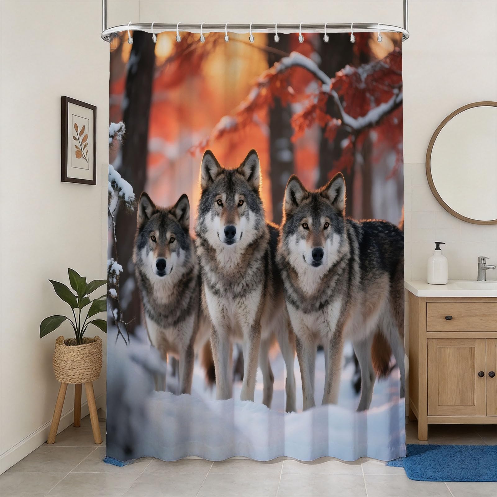 Hongduo 3D Wolf Pack Shower Curtain for Stalls Bathtubs Woods Bathroom Decor Shower Curtain Set Polyester Fabric Waterproof 180x200cm/71X79 Inch with Hooks