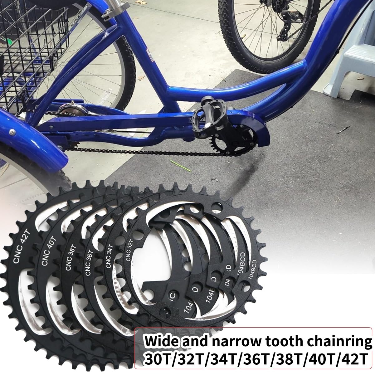 104/64 BCD Set di Pedivelle A Cono Quadrato con 30T/32T/34T/36T/38T/40T/42T Ingranaggio Stretto E Largo 170mm 175mm Guarnitura per Bicicletta da Montagna(170mm,36T)