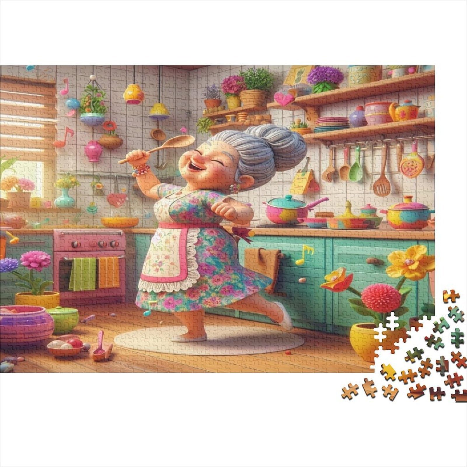 Grandma in Kitchen Jigsaw Puzzle for Adults 1000 Piece Jigsaw Puzzle Colourful Cooking Scene Relaxing Gift for Home 70x50cm/1000pcs — image 1