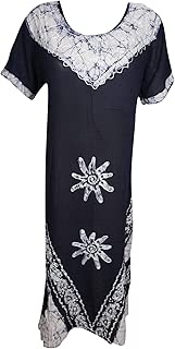 Women's Maxi Long Dress Blue Tie Dye Embroidered Lounge Wear L