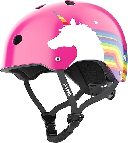 Noggn Casco de bicicleta para niños, niñas y niños 5 diseños unicornio arcoíris, estrella estadounidense, tropical, playa, montaña bicicleta