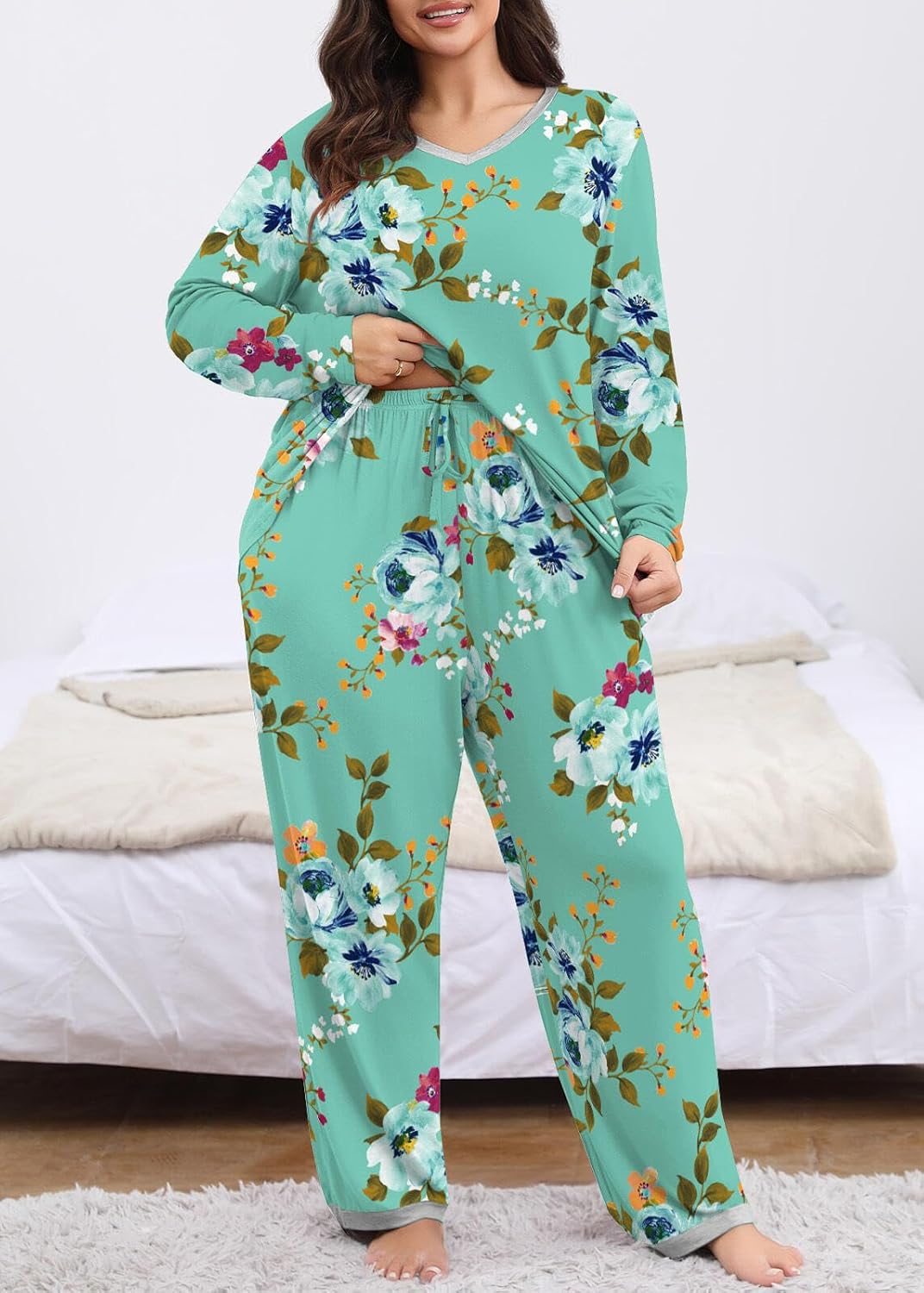 POSESHE Women’s Plus Size Pajama Sets Soft Pjs Long Pants Summer Lounge Sleepwear Pajama Sets - Image 4