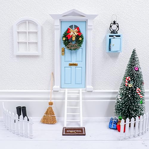 CAILESS Kit de puerta de casa de muñecas 19 piezas de puerta de hadas en miniatura con árbol de Navidad y mini accesorios de Navidad puerta de