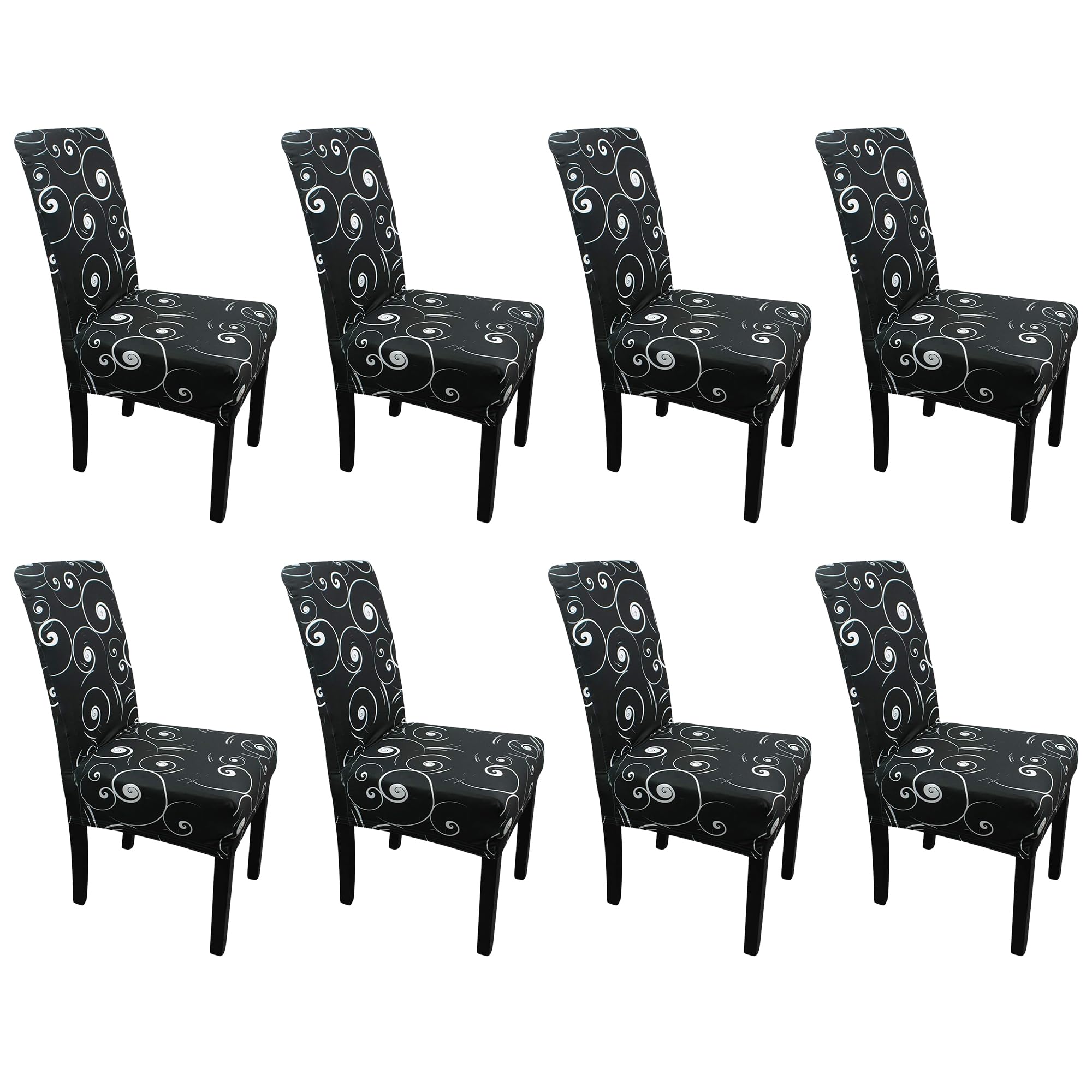 Printed High-Back Chair Covers for Dining Room Chairs – Spandex Stretch, Universal Armless Chair Protective Slipcover for Kitchen, Wedding, Party, Banquet & Hotel, Paisley Pattern - Black, Pack of 8 — image 1
