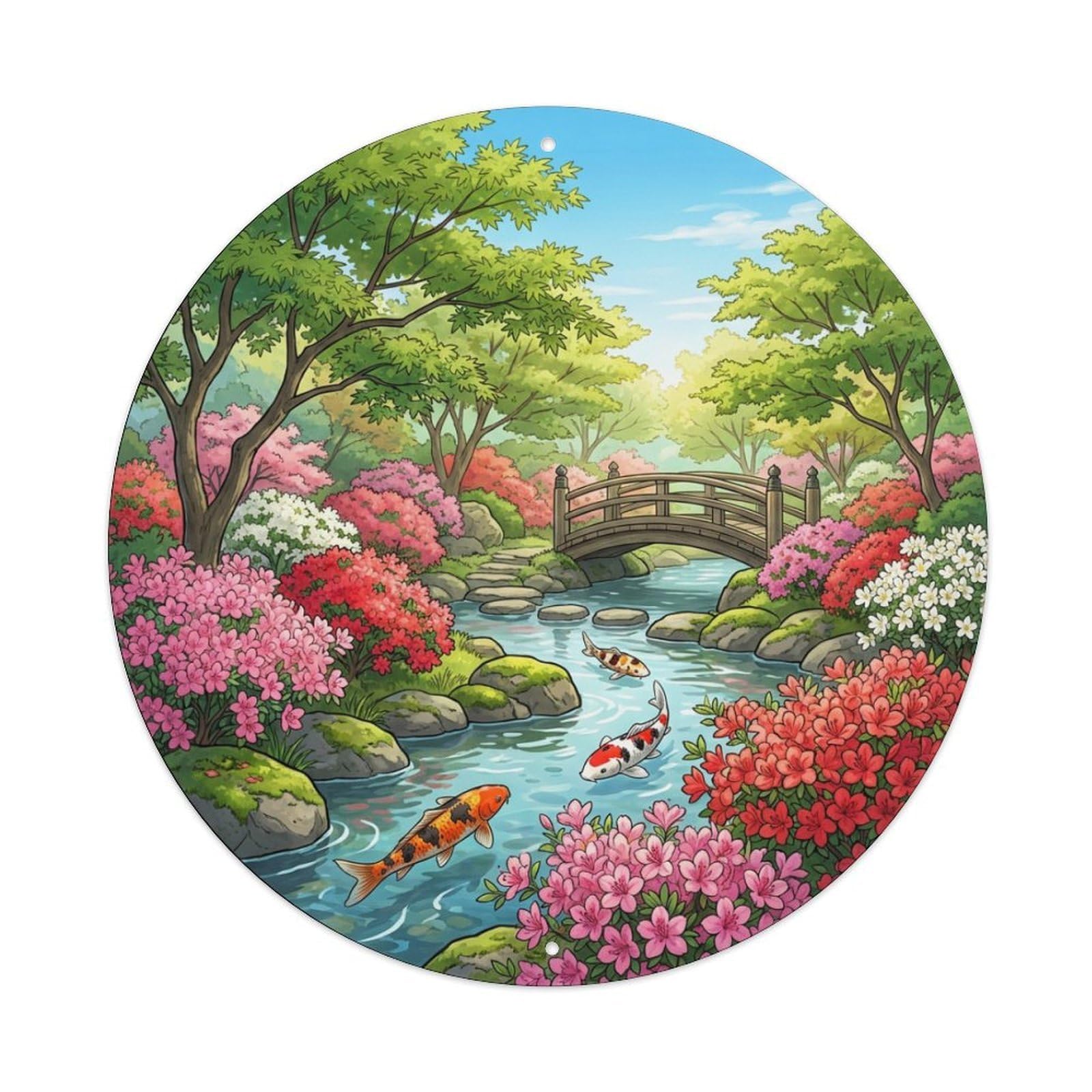 Tgrcjimh Style Metal Tin Sign Japanese Koi Fish Azalea Bloom Spring Color