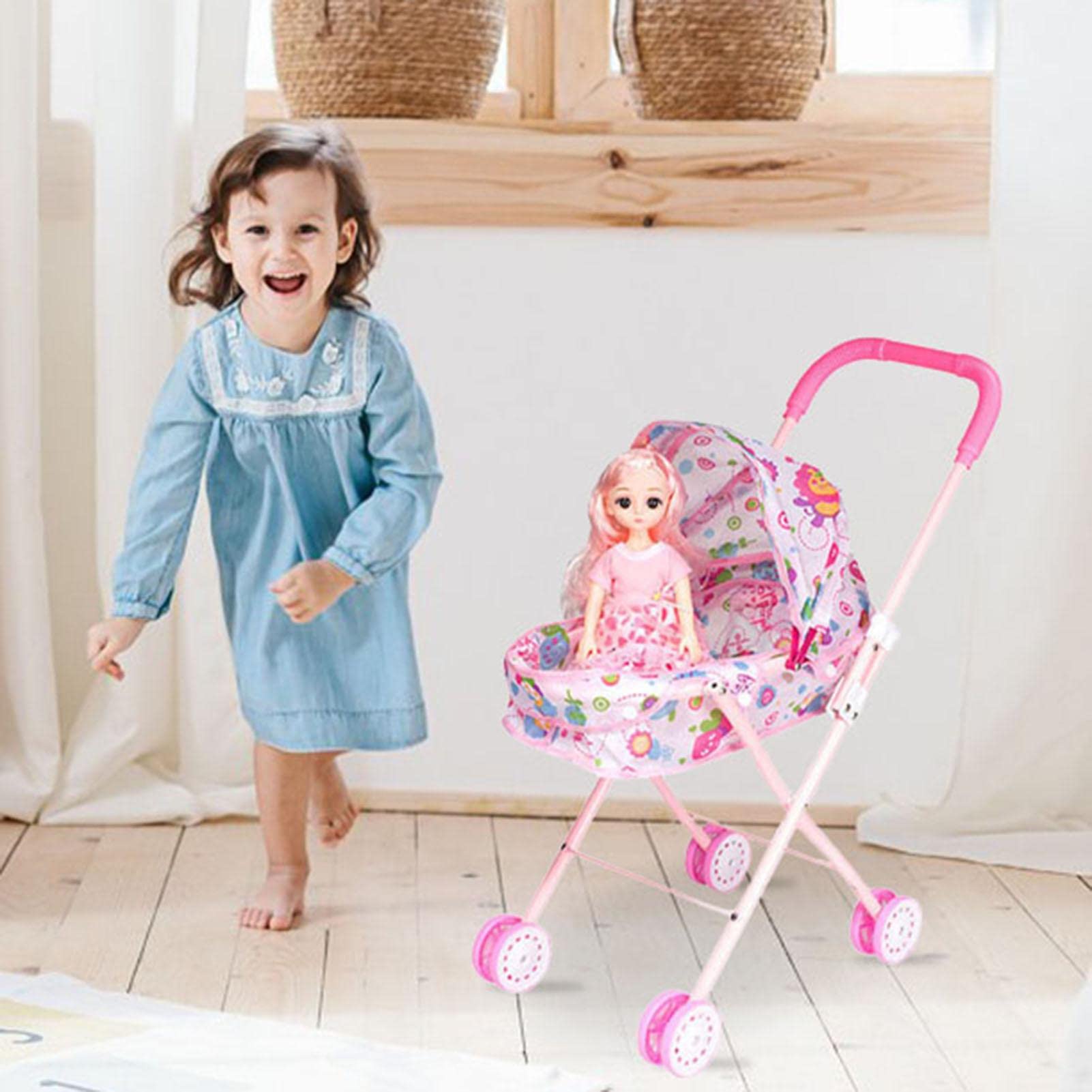 Amazon | 人形ベビーカー、人形付き軽量&折りたたみ式ベビーカー、調節