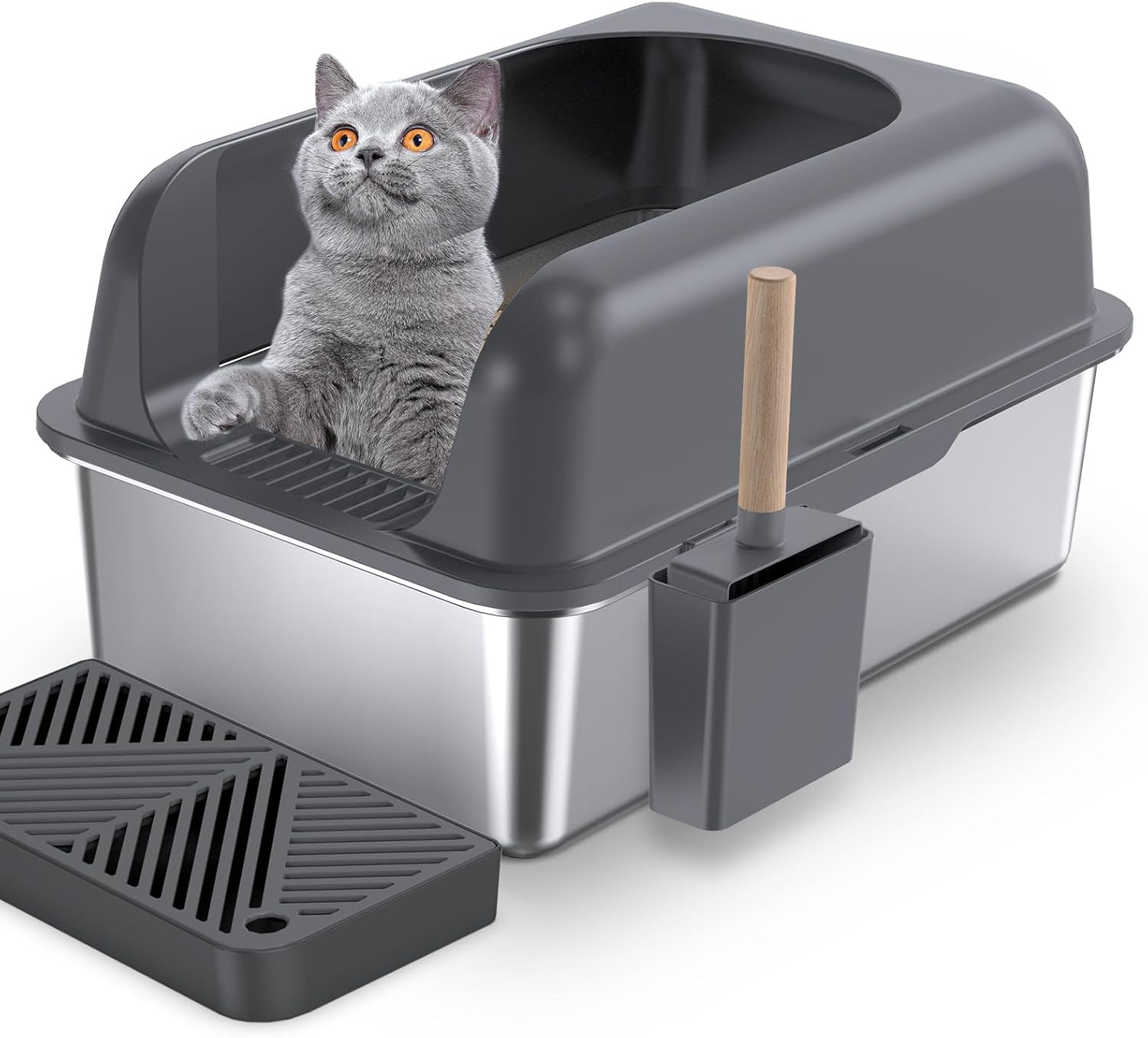 Gimars XL Stainless Steel Cat Litter Box, Large Stainless Steel Cat Litter Tray, 36L Metal Litter Tray with Litter Scoop & Pedal, Good for Large Medium Cats