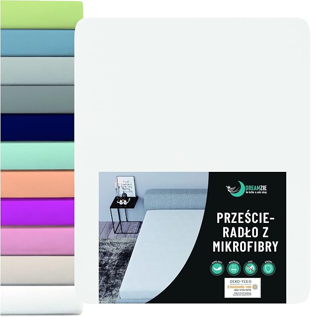 Dreamzie prześcieradło z gumką na materac 80 x 190/200 cm, 100% poliestrowa mikrofibra, w odcieniu bieli alabastrowej, certyfikat Oeko Tex, bez substancji chemicznych, miękki efekt skórki brzoskwini