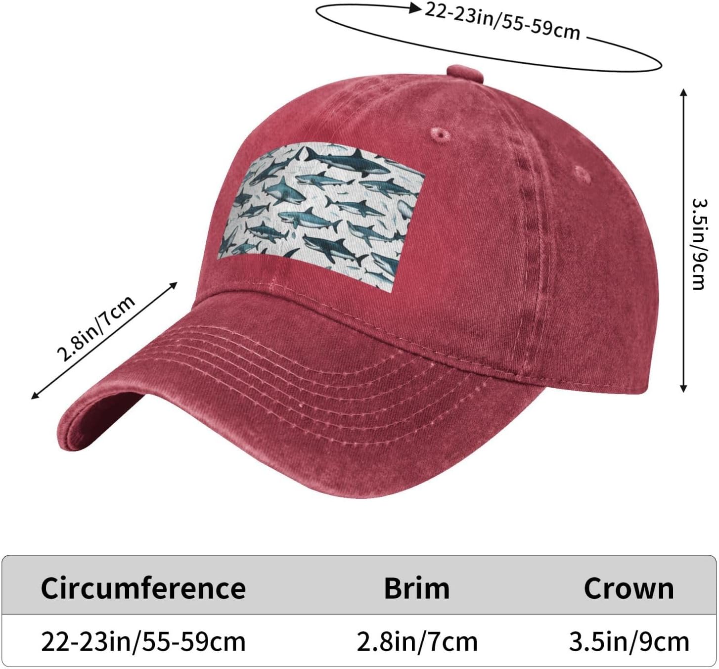 Shark Pattern with Various Gestures Print Cowboy Hat Personalized Baseball Cap Fashion Hat Cap Funny Gifts for Women Men