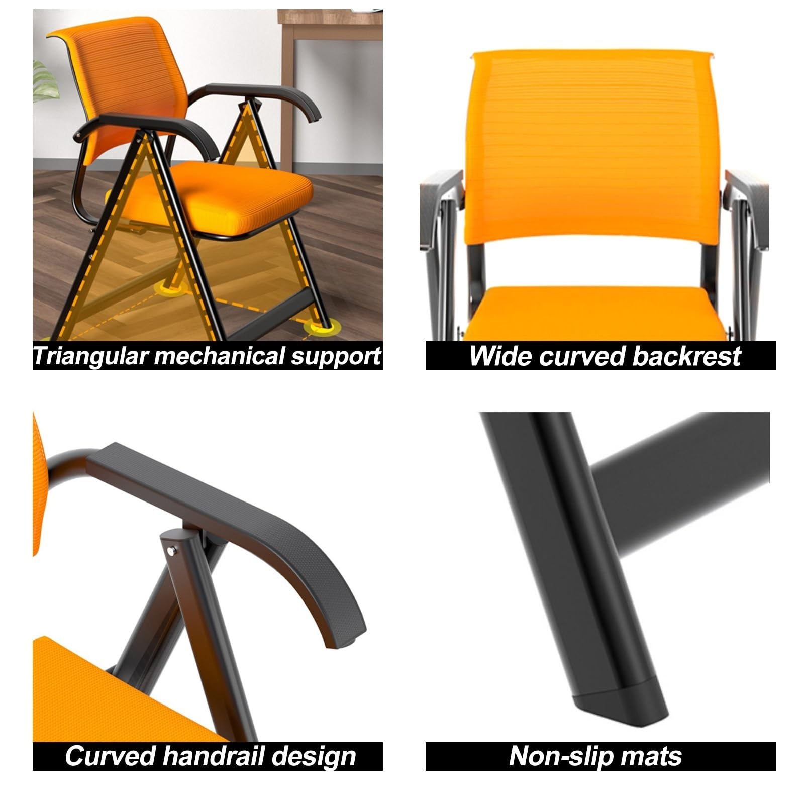 ckable Chaise pliante avec accoudoirs rembourrés et soutien lombaire épais Dossier en maille respirante Idéal pour le bureau et la salle de formation