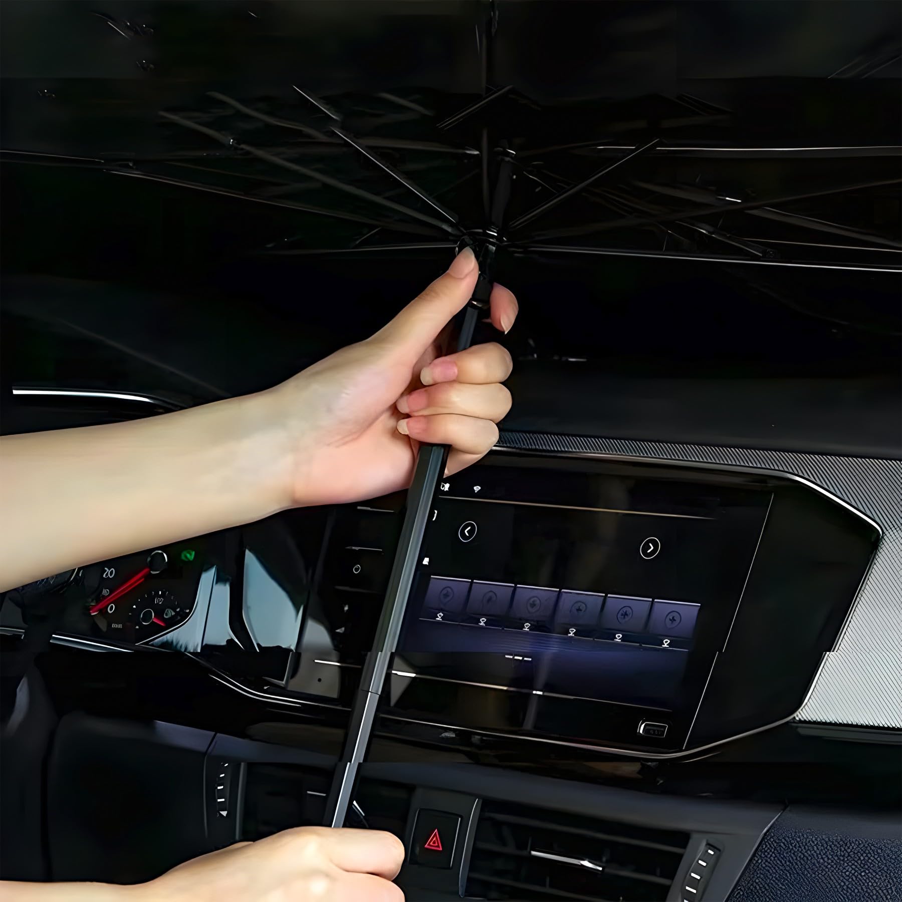 Retoo Parasol Coche 123x65 Cm, Parasol Plegable para Parabrisas, Protección Solar UV, Mango Flexible, Sombrilla Coche Delantera Universal para Interior