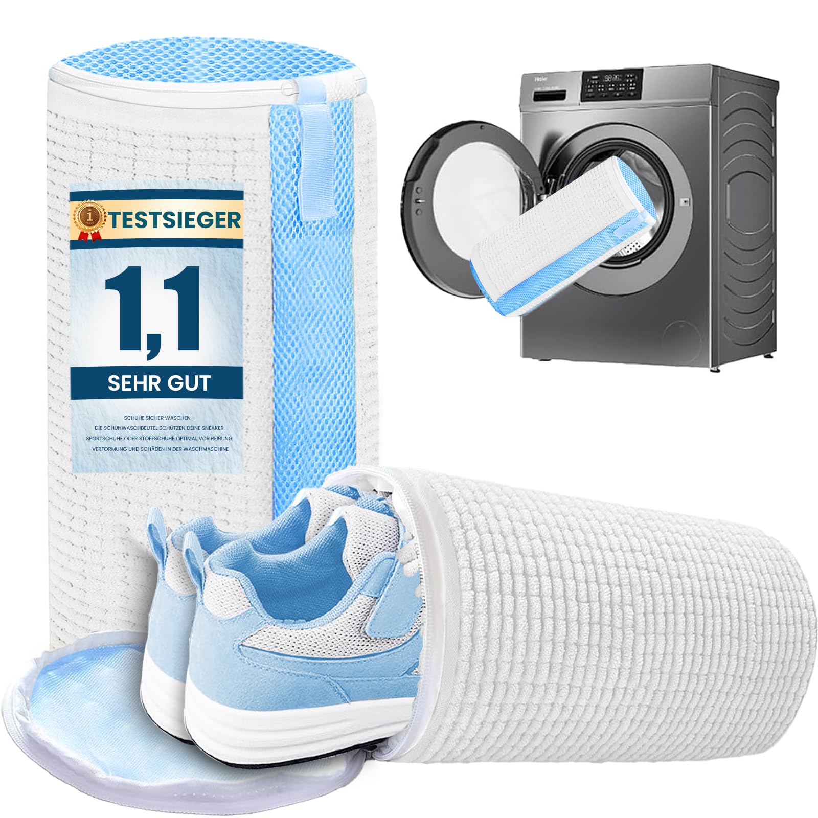 HUPIRCT 2pcs Schuhwaschbeutel, Waschmaschine Schuhwaschbeutel, Wiederverwendbar, 360-Grad-Reinigung, Unsichtbarer Auto-Lock-Reißverschluss, Geeignet für Alle Waschmaschinen und Schuhe