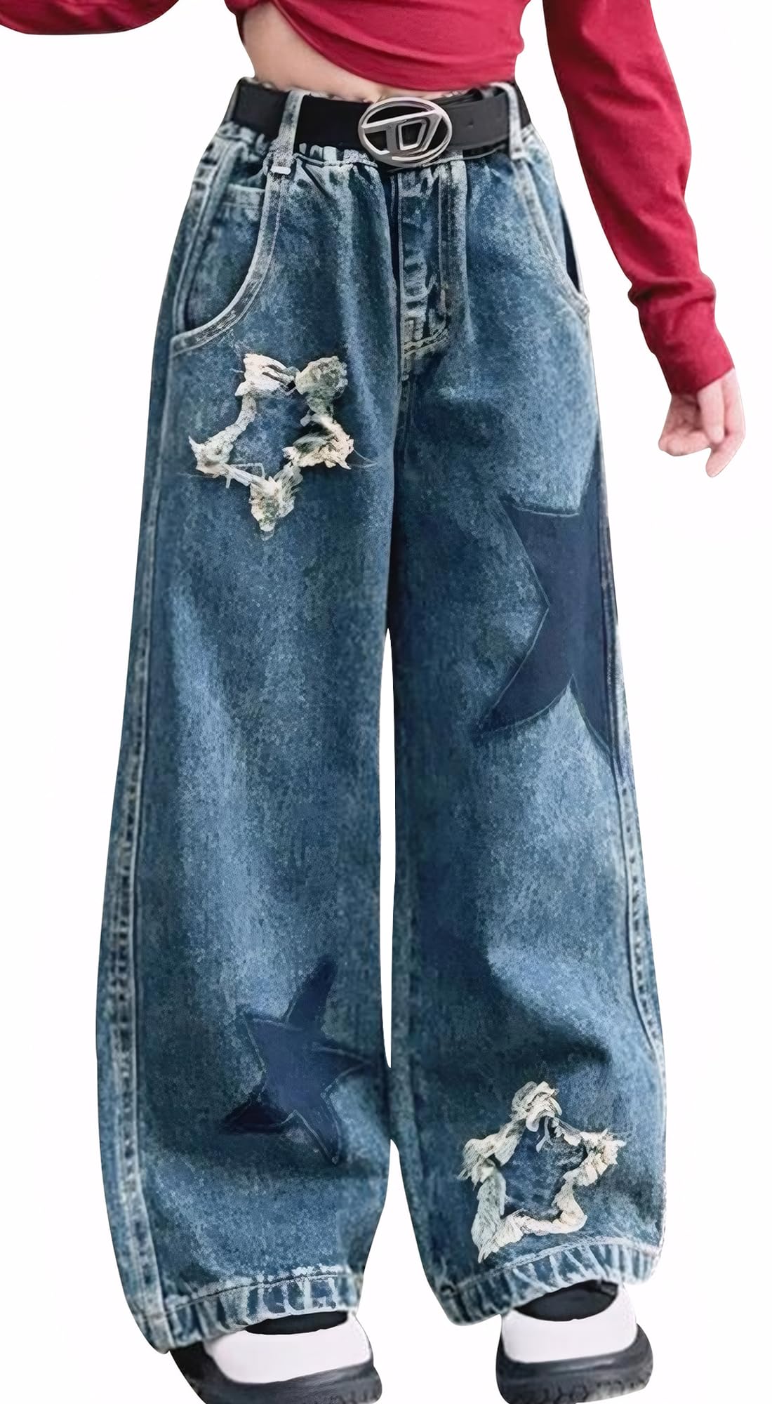 SEAUR Filles Jeans Baggy Pantalon Denim Cargo Enfants Fille 5-14 AnsJeans à Taille élastique pour Fille Décontractés