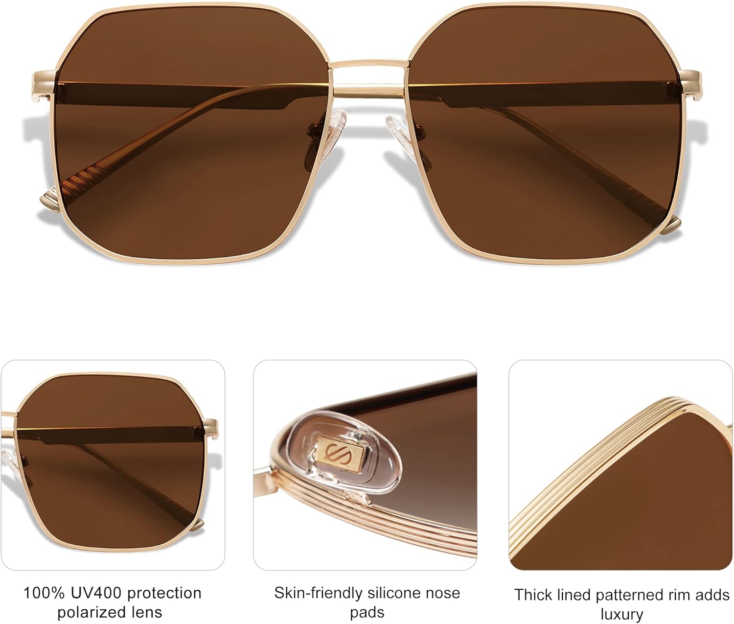 SOJOS Retro Square Polarized Sunglasses for Women Vintage Square Shades UV400 Large Metal Frame SJ1166B - Image 4