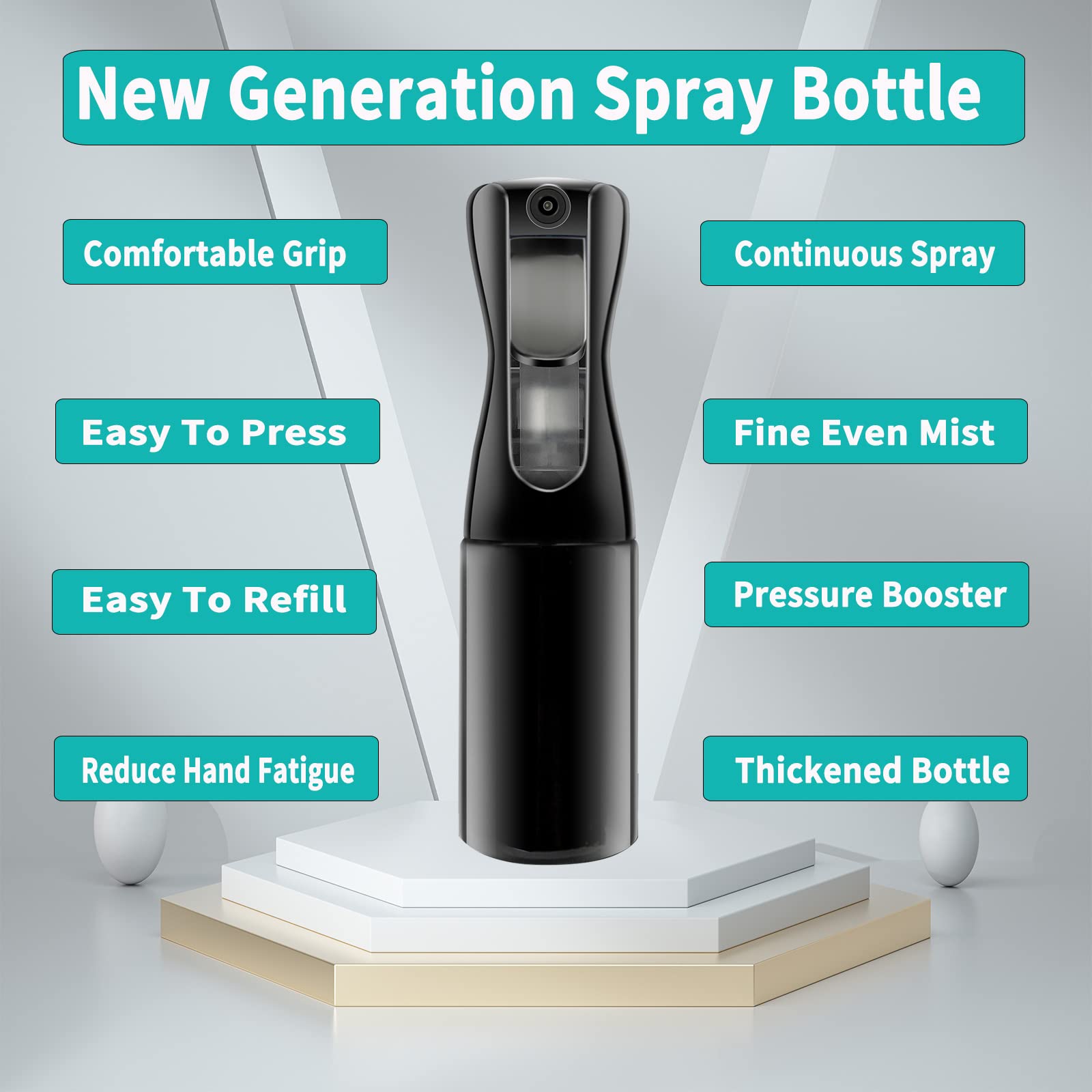 ANGLUX Sprühflasche für Haare, 200 ml, leer, feiner Nebel, ultrafein, kontinuierliche Sprühflasche, feiner Sprühflasche für Haarstyling, Reinigung, Pflanzen, Nebel und Hautpflege, Schwarz