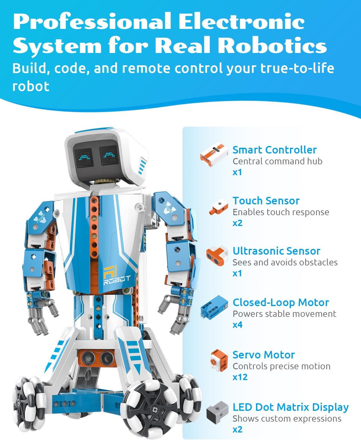 WhalesBot E9 Pro Robot Engineering Building Kit for Educators with 12 Servo Motor Joints, Learn Scratch & Python Programming, STEM Educational Science Kits for Teens Boys & Girls 12-18
