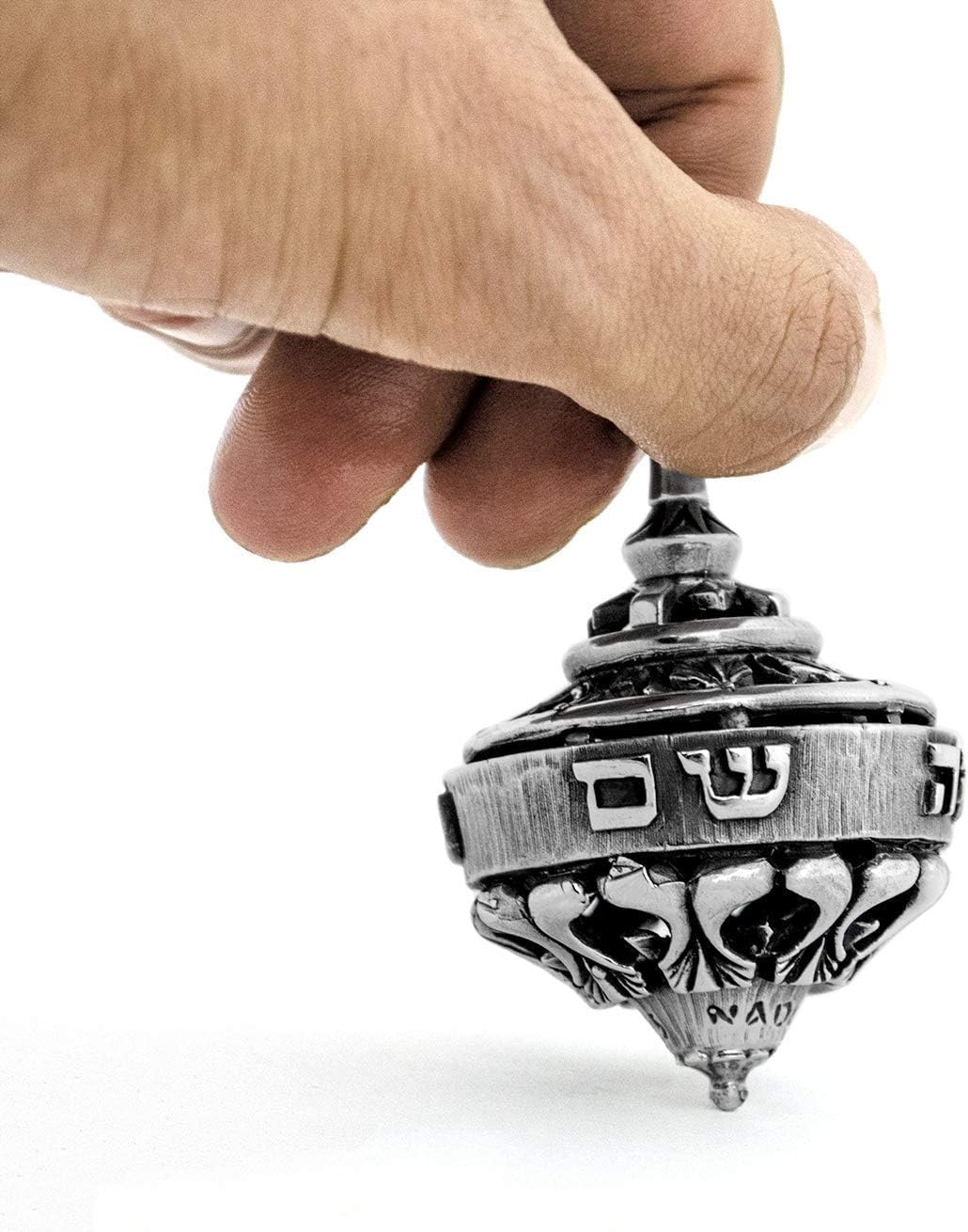 Large Sterling silver dreidel with Hebrew words a great miracle happened there Jewish Hanukkah gifts filigree design