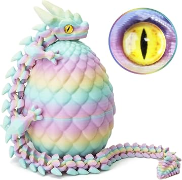 3D Printed Dragon Eggs with Dragon Inside, Easter Basket Essentials Stuffers, Mystery Crystal Dragon Easter Egg Fillers Toys, Articulated Fidget 3D Printed Animals, Surprise Gift