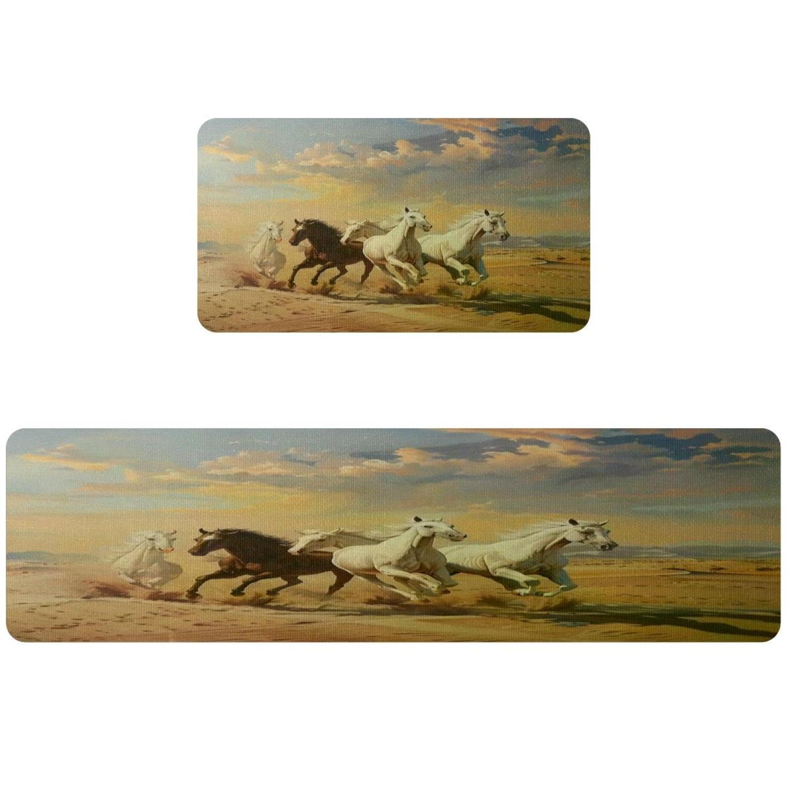 Tapis de cuisine absorbant lot de 2 lavables dos antidérapant chevaux