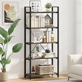 FATORRI 5 Tier Industrial Bookshelf, Rustic Etagere Bookcase for Display...