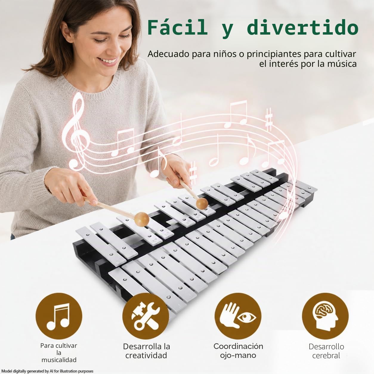 Xilófono Glockenspiel plegable de 30 notas, kit de instrumentos de percusión para adultos y niños, incluye 2 mazos y bolsa de transporte