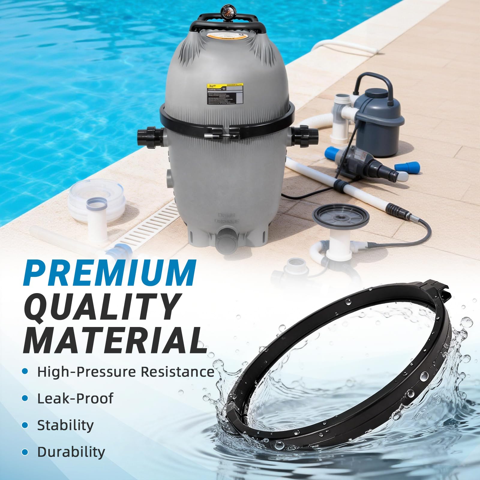 Abrazadera de control de tensión, anillo de abrazadera de tanque compatible con Zodiac Jandy CV CL DEV DEV DEV, filtro de piscina y spa limpio y transparente