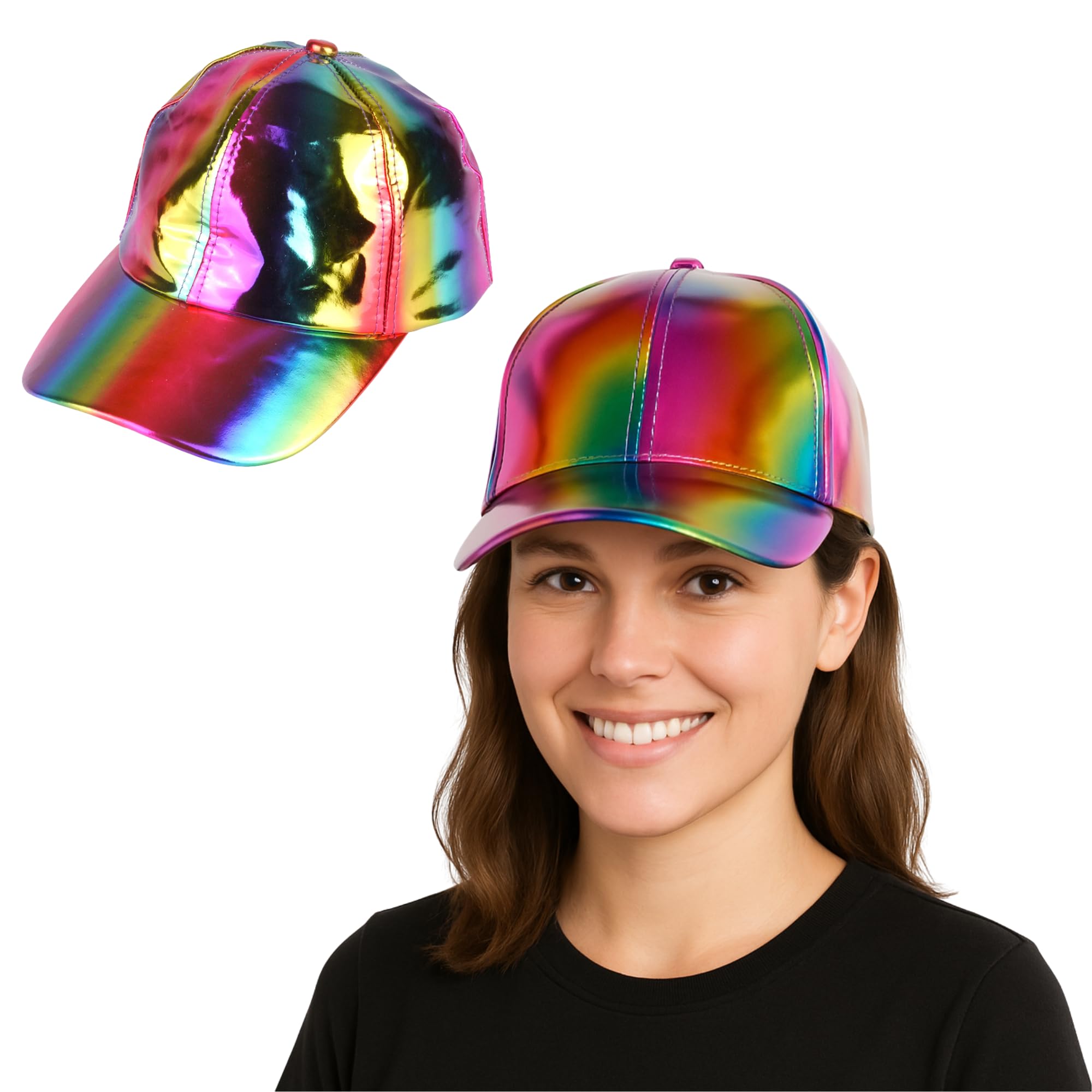 Unisex Rainbow Sequin and Shiny Metallic Hat – Colourful Pride Accessory for Adults, Festival Costume, Fancy Dress, 80s Retro Style, Stag Do & Parade Party Wear (Rainbow Shiny Metallic Cap)