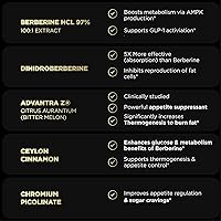 Vista 4 de 141,500 mg GLP-1 Berberina Suplemento para pérdida de peso + dihidroberina, canela de Ceilán, picolinato de cromo, melón amargo - 100 veces