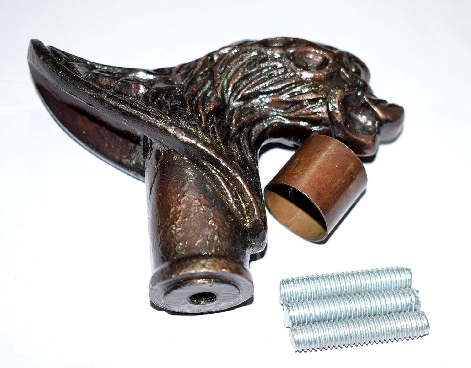 Poignée de canne tête de loup bronze au style authentique et raffiné