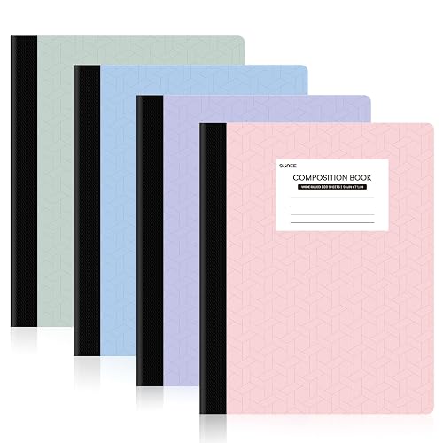 SUNEE Composition Notebooks - Wide Ruled Paper, 4 Pack Composition